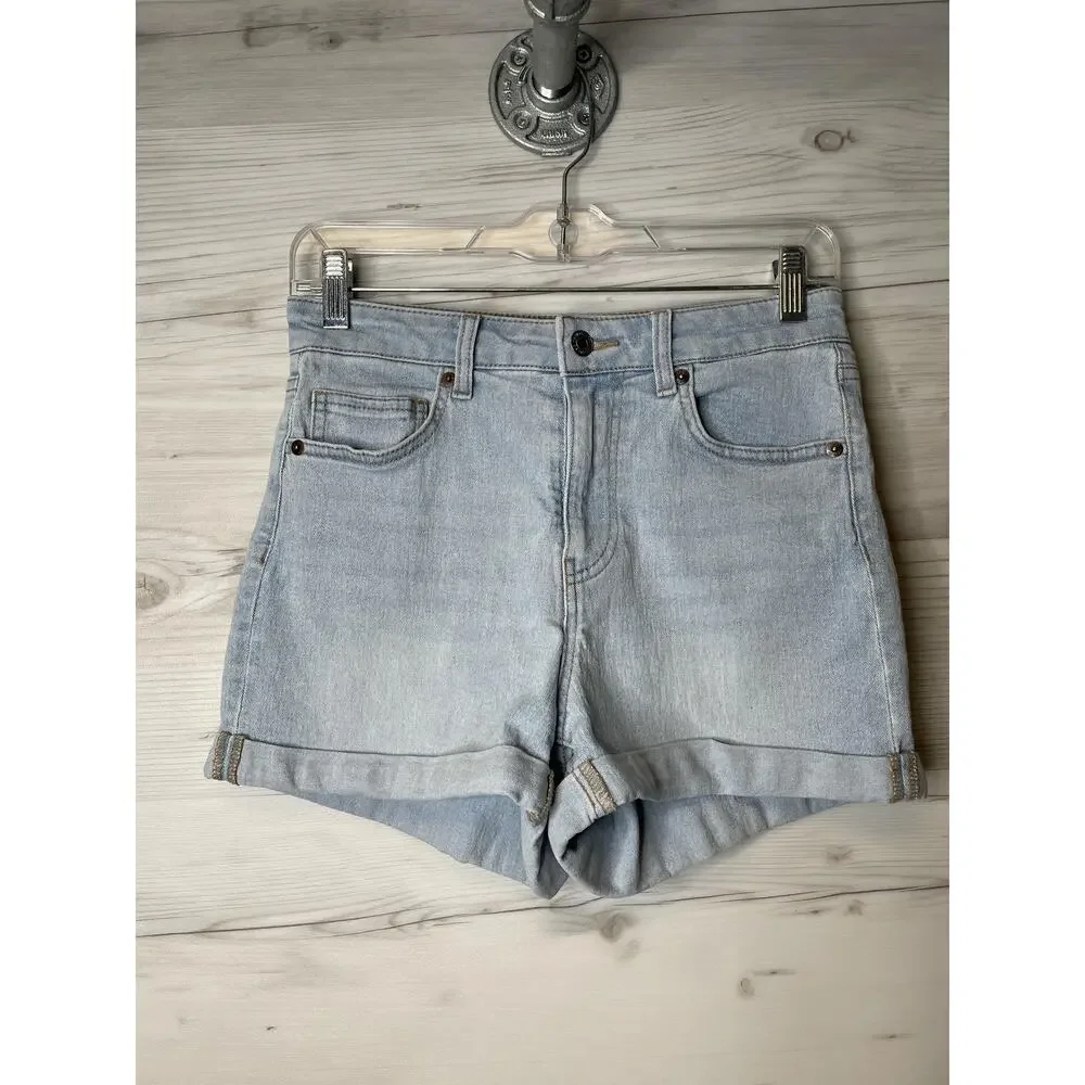 H&M Shorts Womens 6 Light Wash Denim High Rise Rolled Cuff Casual Summer Pockets